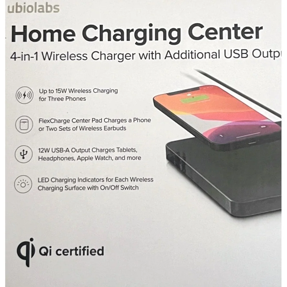 UbioLabs Home Charging Center 4-in-1 Wireless Charger 15W Qi Station AWC1136 NIB